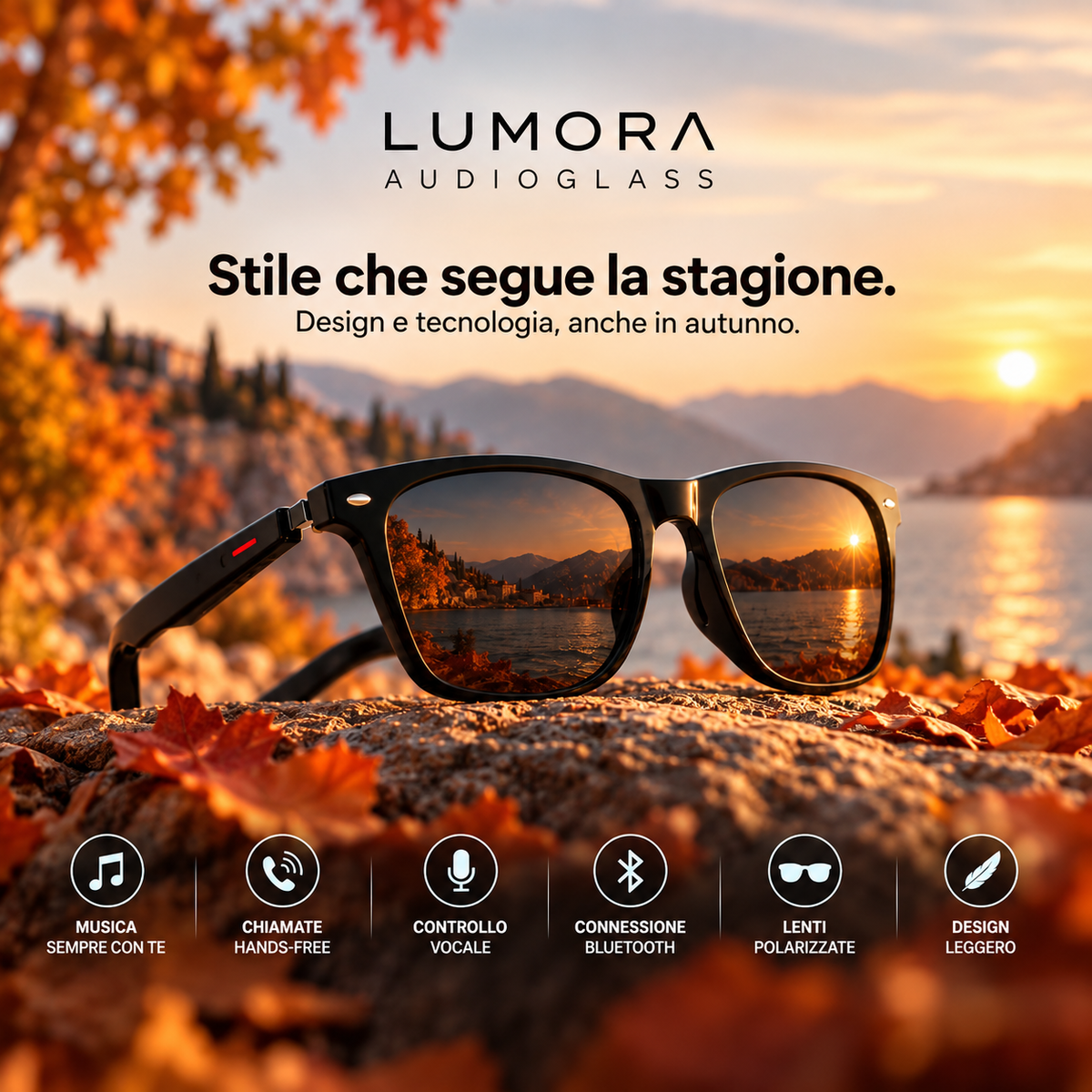 Lumora-AudioGlass™ Occhiali smart Bluetooth con audio open-ear