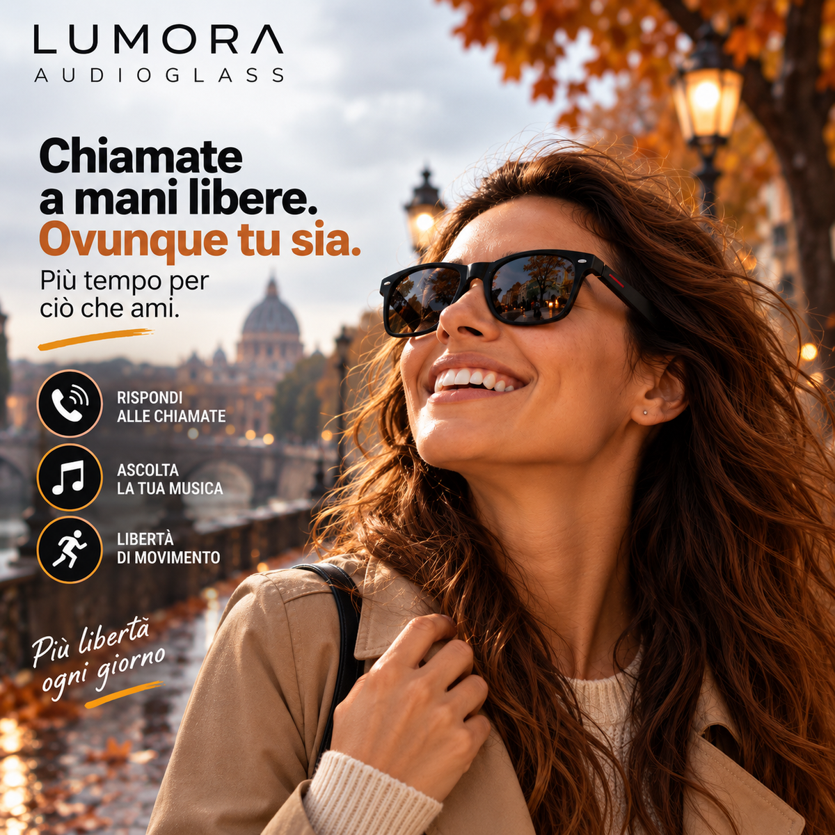Lumora-AudioGlass™ Occhiali smart Bluetooth con audio open-ear