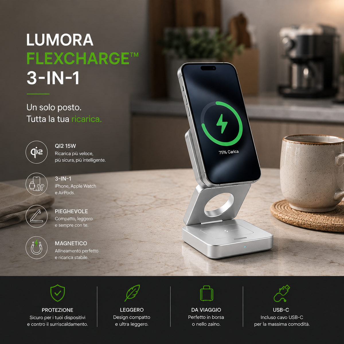 LUMORA FLEXCHARGE™- Caricatore magnetico 3in1