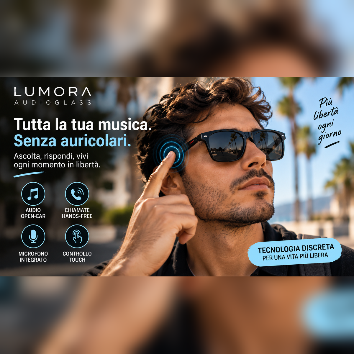 Lumora-AudioGlass™ Occhiali smart Bluetooth con audio open-ear